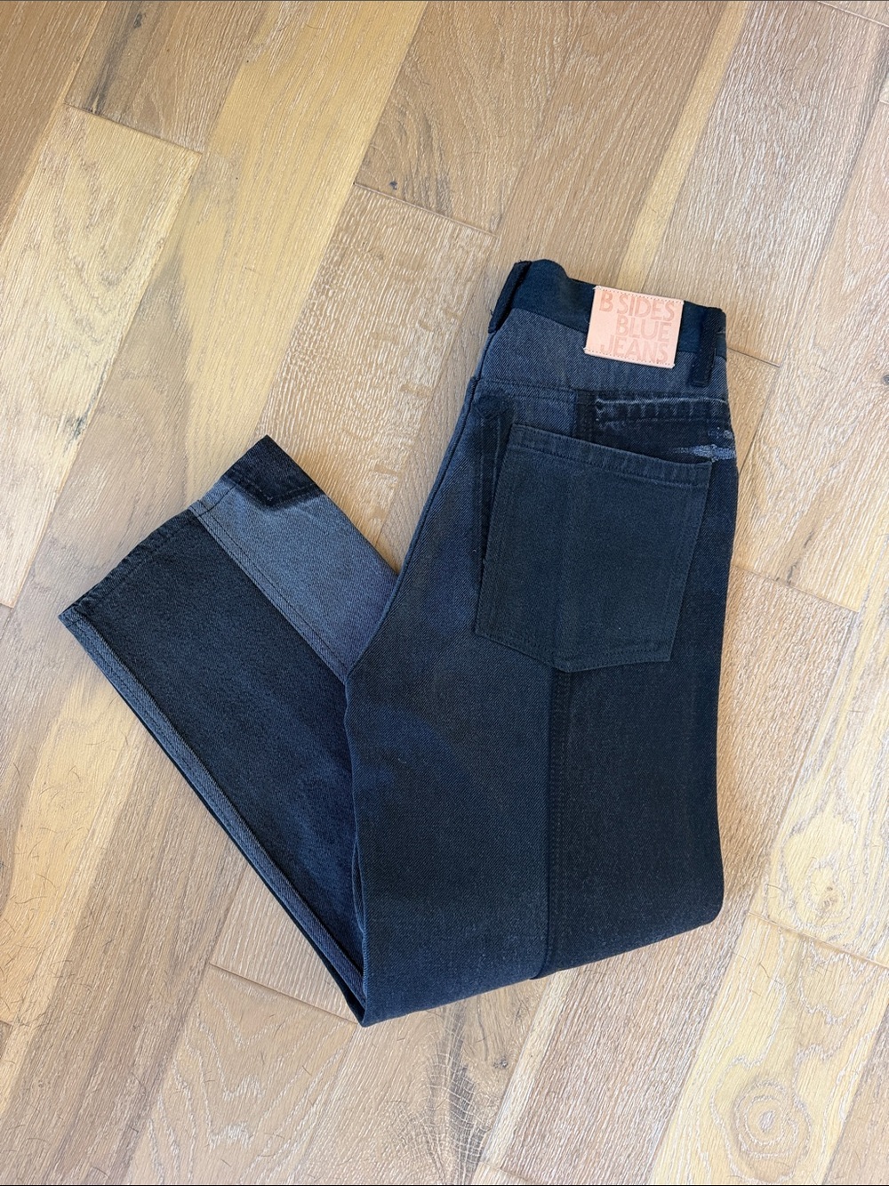 B SIDES Women's Black Two-Tone Straight Jeans